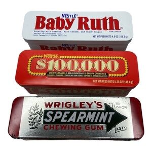 Nestle Baby Ruth 100,000 Chocolate Bar Wrigley’s Spearmint Chewing Gum Metal Tin
